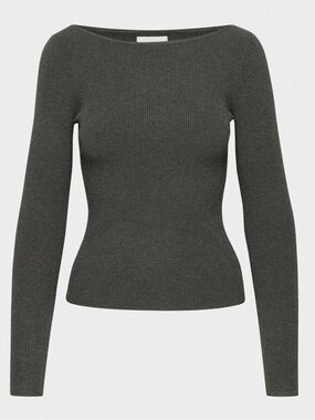 Active USA Ribbed Slim Knit Top - Charcoal